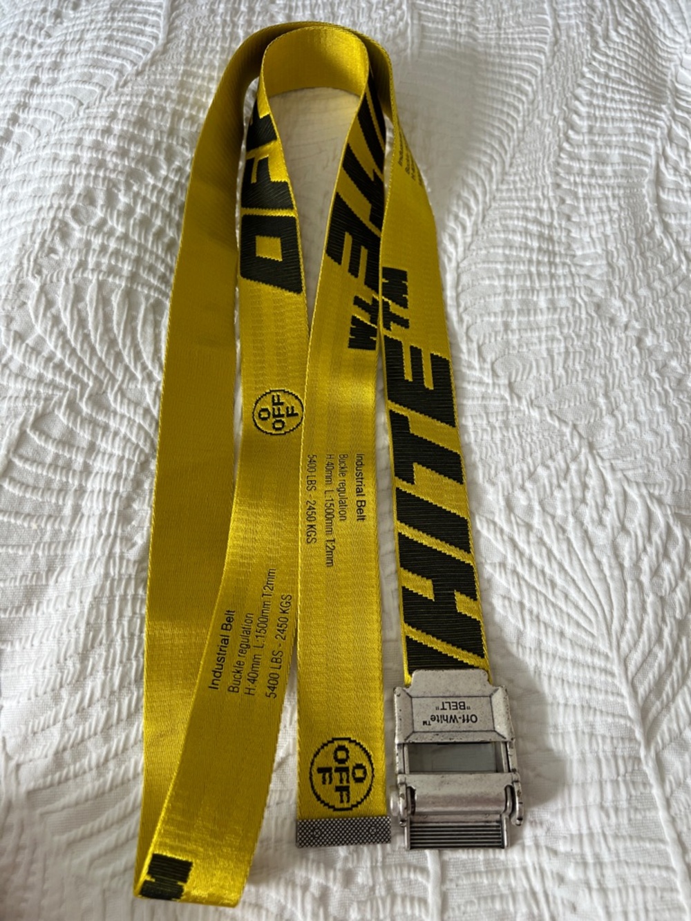 Off-White Yellow and Black Industrial Web Belt with Metal Buckle